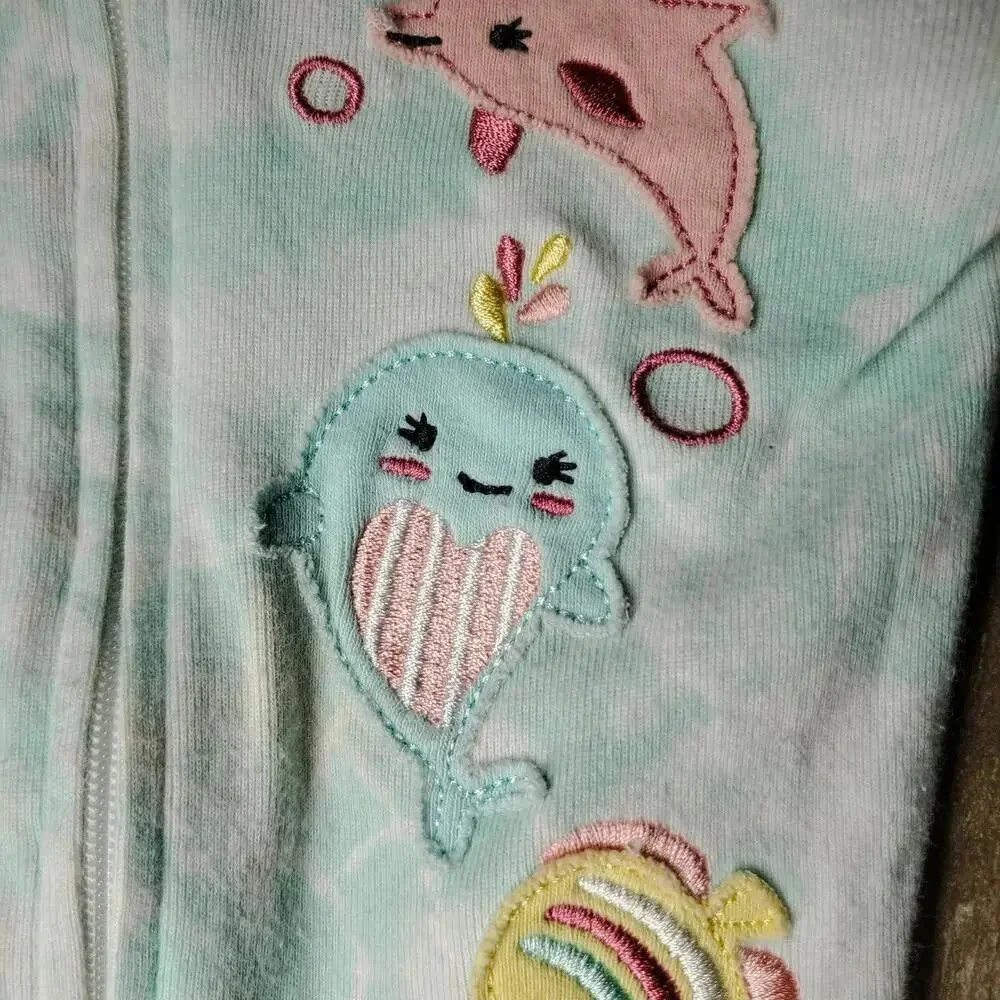 Kids Headquarters Blue Tie Dye Onesie Embroidered Sea Animals Toddler Girl Sz 2T